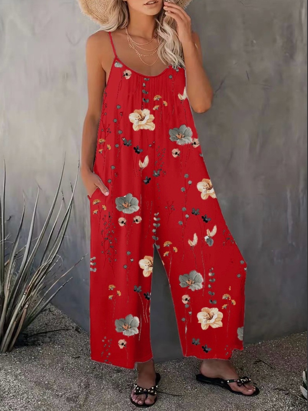 Red Floral Wide-Leg Jumpsuit New Boutique - Picture 2 of 5
